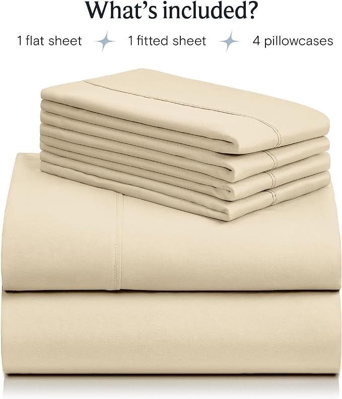 LuxClub 6 PC Full Sheet Set, Breathable Luxury Bed Sheets, Deep Pockets 18" Eco Friendly Wrinkle Free Cooling Bed Sheets Machine Washable Hotel Bedding Silky Soft - Cream Full - LeafyLoom