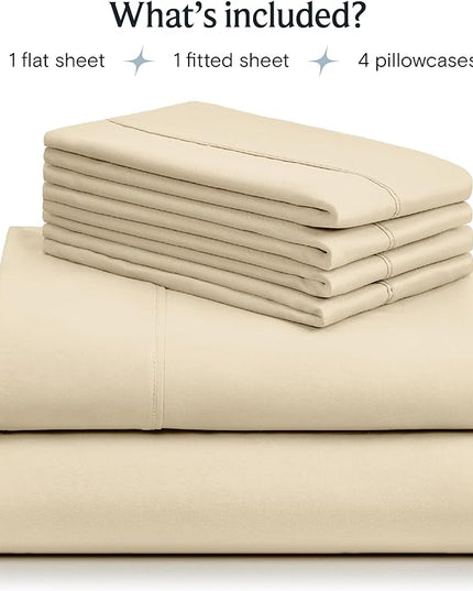 LuxClub 6 PC Queen Sheet Set, Breathable Luxury Bed Sheets, Deep Pockets 18" Eco Friendly Wrinkle Free Cooling Sheets Machine Washable Hotel Bedding Silky Soft - Cream Queen - LeafyLoom