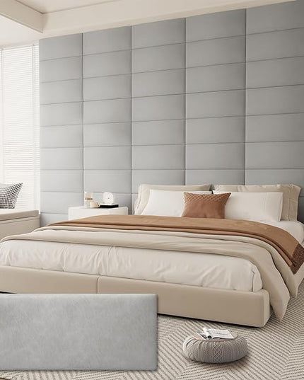 Twin Full Headboard, Wall Mounted Peel and Stick Headboard, Upholstered Leather Bed Headboard for Twin Size Bed, Floating Dorm Bedroom Tall Headboard Soundproof Wall Panels (6 Panels, 10"x24") - LeafyLoom