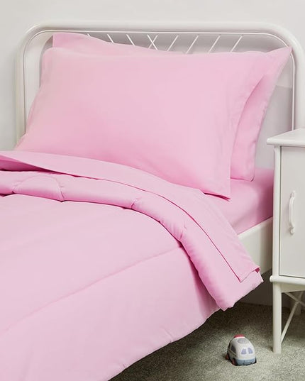 Amazon Basics 2 Piece Microfiber Kid's Bed-in-a-Bag Bedding Set, Toddler, Pink, Solid - LeafyLoom