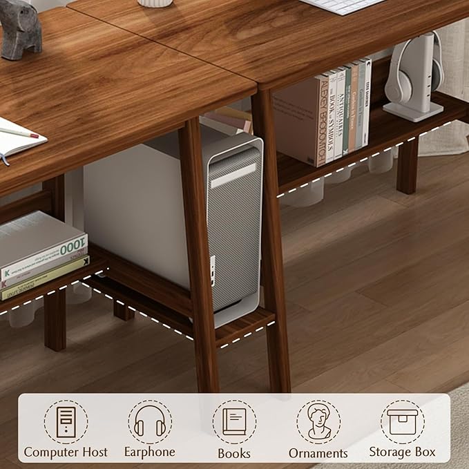 2-Person Writing Desk with Bookshelf - 110" Wooden Extra Long Home Office Work Table, Double Study Computer Workstation with Storage Shelves in White, 110" W x 24" D - LeafyLoom