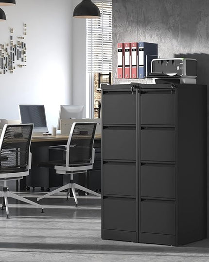 4 Drawer File Cabinet,Metal Filing Cabinets with Lock,Black Vertical File Cabinet for Home Office,Heavy Duty Metal Storage Cabinet for A4/Letter/Legal Size File,Assembly Required - LeafyLoom