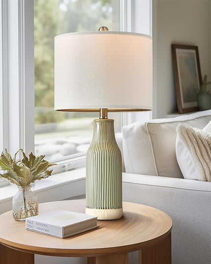 Lamp for Bedroom: 23.75" Single Ceramic Table Lamp - Modern Small Lamp Bedside Lamp Living Room Lamp Nightstand Lamp Vintage Lamp Farmhouse Lamp Green Lamp… - LeafyLoom
