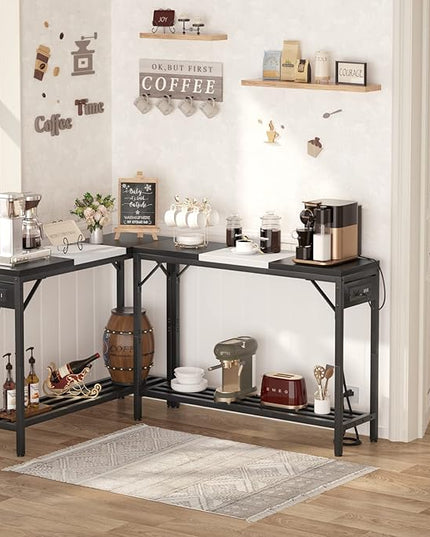Narrow Console Table with Power Strips, Sofa Table with Storage Shelves for Living Room, 2-Tier Foyer Table for Entryway, Hallway, Behind Couch, Kitchen Counter, 39'', Black & White - LeafyLoom