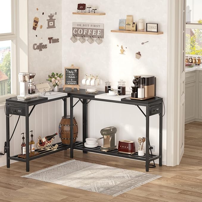 Narrow Console Table with Power Strips, Sofa Table with Storage Shelves for Living Room, 2-Tier Foyer Table for Entryway, Hallway, Behind Couch, Kitchen Counter, 39'', Black & White - LeafyLoom