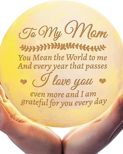 Mom Birthday Gifts, 3D Moon Lamp with Wooden Base, Valentines Day Mothers Day Christmas Gifts for Mom from Daughter Son - LeafyLoom