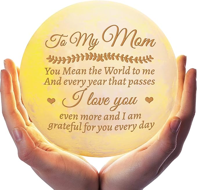 Mom Birthday Gifts, 3D Moon Lamp with Wooden Base, Valentines Day Mothers Day Christmas Gifts for Mom from Daughter Son - LeafyLoom