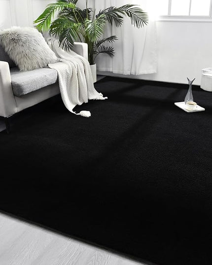 Area Rugs for Bedroom Living Room, 5x8 Black Super Soft Comfy Thickened Memory-Foam Indoor Carpets, Modern Aesthetic Minimalist Carpet for Boys Girls Adults Apartment Nursery Home Décor - LeafyLoom
