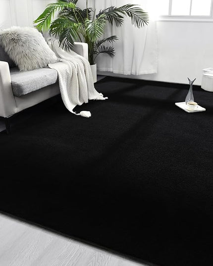 Area Rugs for Bedroom Living Room, 6x9 Black Super Soft Comfy Thickened Memory-Foam Indoor Carpets, Modern Aesthetic Minimalist Carpet for Boys Girls Adults Apartment Nursery Home Décor - LeafyLoom