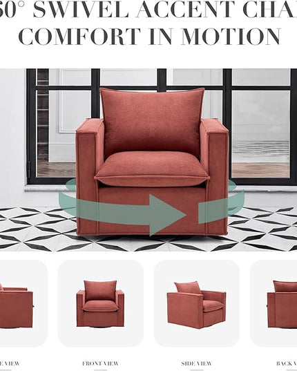 Swivel Accent Chair Set of 2, 34 Inches Wide Upholstered Arm Chair with Plump Back Pillow, Modern Sofa Living Room Chair for Bedroom, Corner, Reading Nook-Red - LeafyLoom