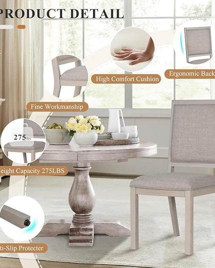 COLAMY Wood Dining Chairs Set of 4, Mid Century Modern Upholstered Kitchen Chairs,19 Inch Fabric Dining Chair with Back for Kitchen Dining Room, Ivory - LeafyLoom