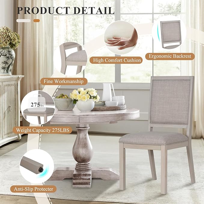 COLAMY Wood Dining Chairs Set of 6, Mid Century Modern Upholstered Kitchen Chairs,19 Inch Fabric Dining Chair with Back for Kitchen Dining Room,Ivory - LeafyLoom
