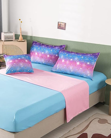 PERFEMET 6Pcs Mermaid Scale Comforter Sets Twin Size, 3D Pink Glitter Bed in A Bag for Teens Girls, Colorful Rainbow Bedding Comforter with Sheets Set, Ultra Soft Sparkly Galaxy Quilted Duvet - LeafyLoom