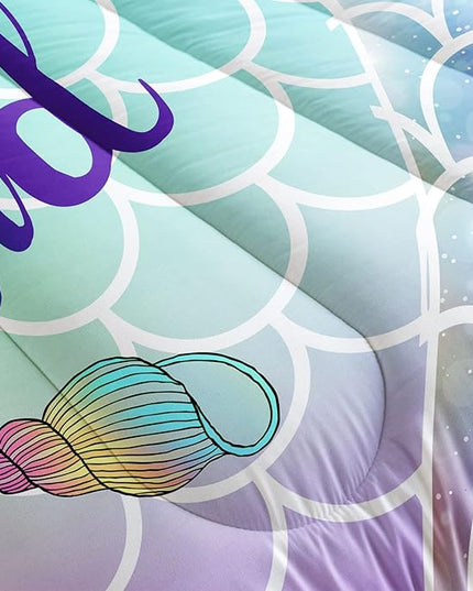 Datura home Bedding Comforter Set Rainbow Scales Mermaid Printed Pattern Bedding Set with 1 Comforter and 2 Pillowcases for Girls Bedroom All Season(Rainbow Scales Mermaid Twin), 68x86inches - LeafyLoom