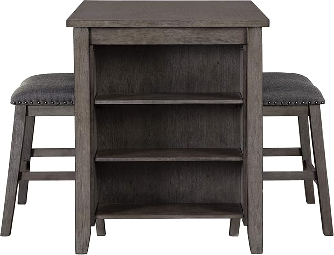 Signature Design by Ashley Caitbrook 25" Counter Height Dining Room Table Set with 2 Saddle Barstools & Storage, Gray - LeafyLoom