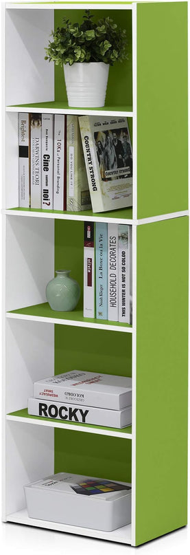 Furinno Luder Bookcase / Book / Storage , 5-Tier, White/Green - LeafyLoom