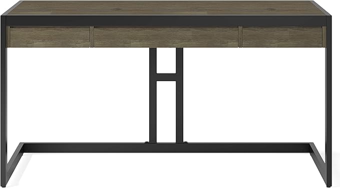 SIMPLIHOME Erina SOLID WOOD and Metal Modern Industrial 60 inch Wide Home Office Desk, Writing Table, Workstation, Study Table Furniture in Distressed Grey with 2 Drawers - LeafyLoom