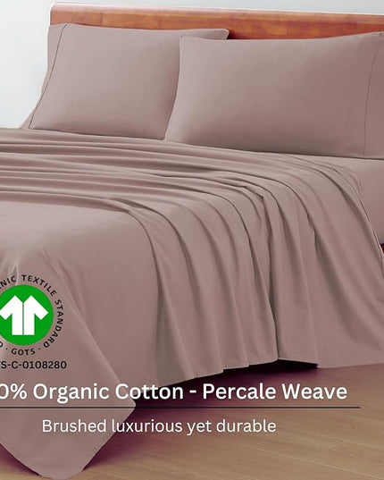 LANE LINEN Queen Size Sheets Set, 100% Organic Cotton Sheet Set, 4 Pc Queen Sheets, Percale Weave, Breathable Cooling Sheets, Hotel Quality Queen Size Deep Pocket Sheet Sets, Oeko-Tex Sheets - Lilac - LeafyLoom