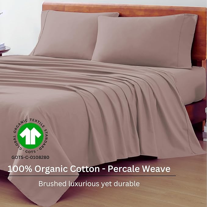 LANE LINEN RV Queen Size Sheets Set, 100% Organic Cotton Sheet Set, 4 Pc Short Queen Sheets, Percale Weave, Breathable Cooling Sheets, RV Queen Size Deep Pocket Sheet Sets, Oeko-Tex Sheets - Lilac - LeafyLoom