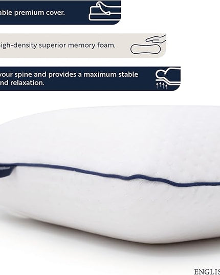 English Home 2 Pack Memory Foam Pillow, Breathable Height Adjustable Orthopedic Pillow, Cervical Pillow for Neck Pain, Machine Washable Side Sleeper Pillow, Neck Pillow, Hard, 16"x 24"x6" inch White - LeafyLoom