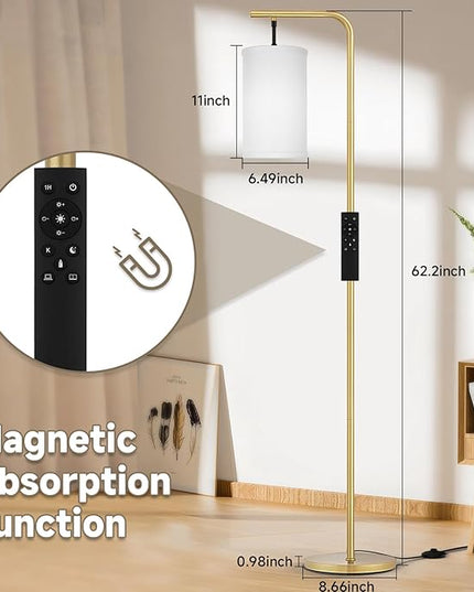 Floor Lamp for Living Room, 9W LED Bulb, Remote Custom Color Temperature & Brightness, Standing Lamps for Bedroom Office Kid Room, Gold - LeafyLoom