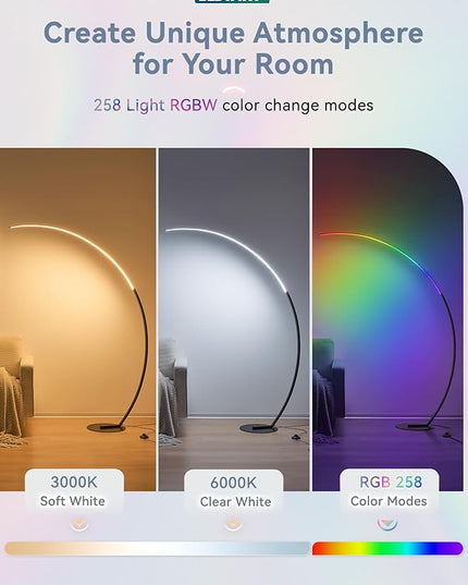 LEDIARY Arc Floor Lamp 65" Modern Standing Lamp with Remote, Black LED Arch Lamps for Living Room Bedroom Office, 3 Color Temperature & Stepless Dimmable Arched Reading Lamp - LeafyLoom