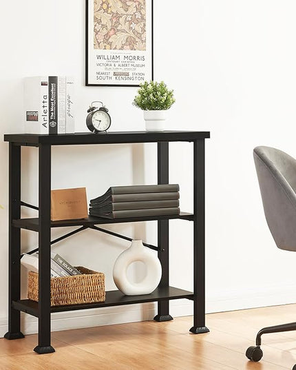 HOMBAZAAR Bookshelf, 3-Tier Vintage Industrial Book Shelf, Rustic Wood and Metal Bookcase and Bookshelves, Free Standing Storage Small Bookshelf for Living Room, Bedroom and Kitchen, Black - LeafyLoom
