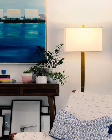 Brightech Stella Mid-Century Modern Standing Lamp, Contemporary Lamp for Living Rooms & Offices, LED Floor Lamp for Reading and Work, Excellent Tall Lamp with Heavy Base for Living Room Décor - Brass - LeafyLoom
