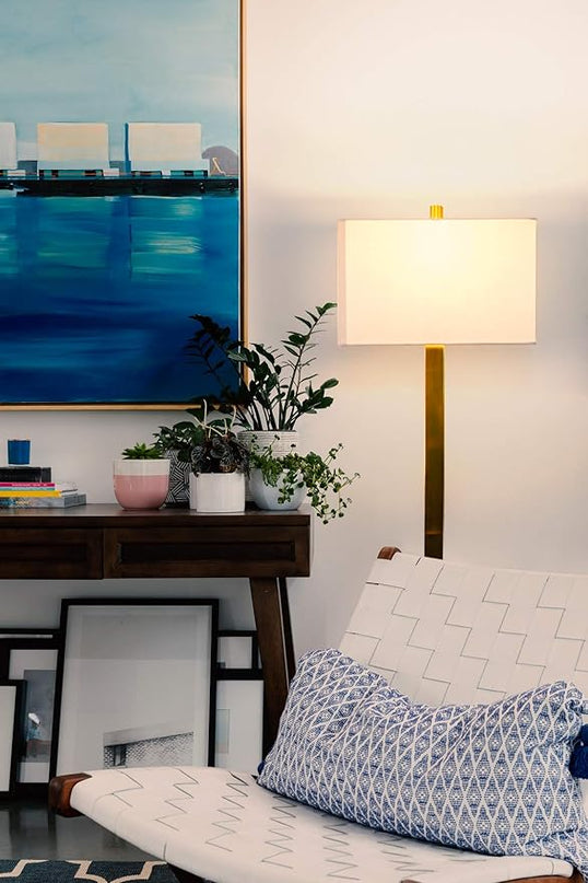 Brightech Stella Mid-Century Modern Standing Lamp, Contemporary Lamp for Living Rooms & Offices, LED Floor Lamp for Reading and Work, Excellent Tall Lamp with Heavy Base for Living Room Décor - Brass - LeafyLoom