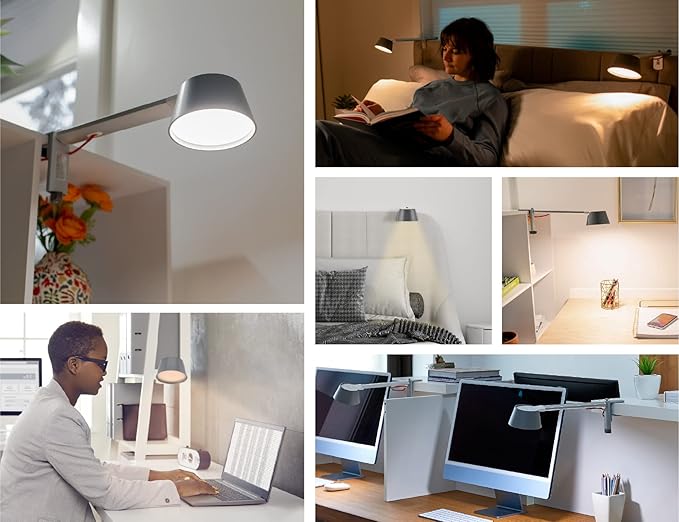 BLACK+DECKER Verve Designer LED Clamp Light, Fits Shelves, Cubicles & Headboards, True White LED + 16M RGB Colors - LeafyLoom