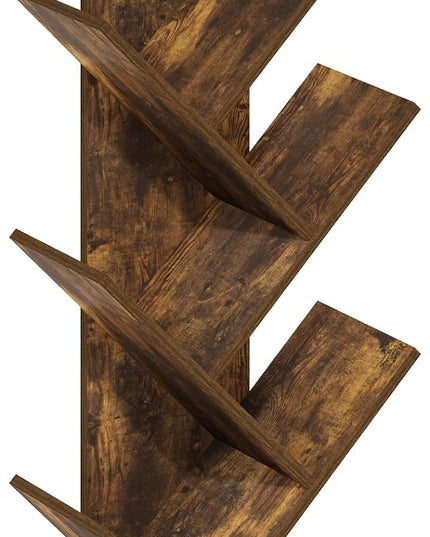 Furinno Tree Bookshelf 7-Tier Floor Standing Tree Bookcase, Amber Pine - LeafyLoom