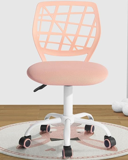 FurnitureR Kids Desk Chair, Small Office Chair Armless Adjsutable Swivel Task Chair with Soft Cushion for Study Kids Teens Child, Orange Rose - LeafyLoom