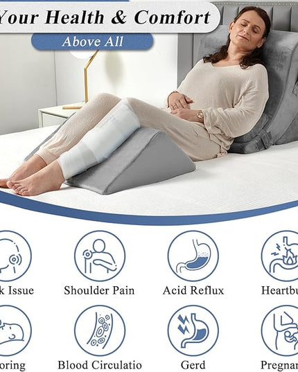 Axelrod 4PCS Orthopedic Bed Wedge Pillow Set, Post Surgery Foam for Back, Neck and Leg Pain Relief Comfortable & Adjustable Ortho Pillows- Anti Snoring, Heartburn, Acid Reflux & GERD Sleeping Grey - LeafyLoom