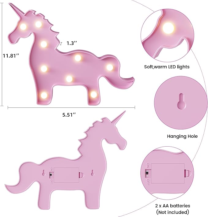 Pink Unicorn Decor, Battery Powered Unicorn Night Light for Kids, Unicorn Party Decorations, Unicorn Birthday Decorations for Girls, Pink Room Decor, Pink Decor, Pink Wall Decor - LeafyLoom
