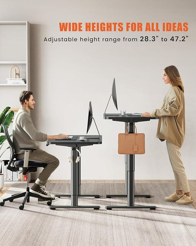 Electric Standing Desk Adjustable Height Stand Up Desk, 48" x 24" Sit Stand Desk, Low Noise Home Office Desk, Computer Desk with Splice Board, Child Lock & Memory Function, Black - LeafyLoom