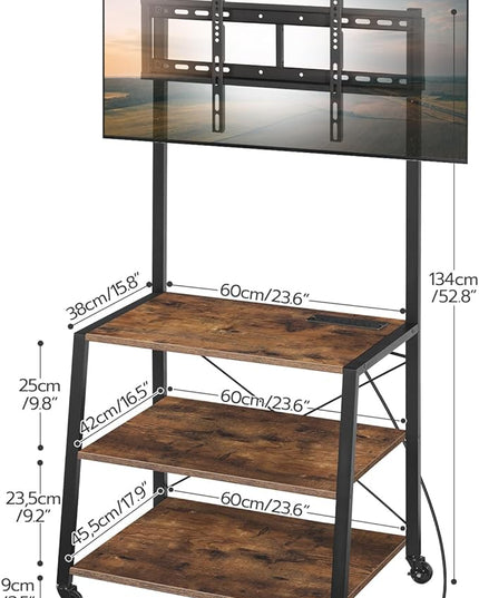 HOOBRO Rolling TV Stand with Mount and Power Outlet Up to 55 inch TV, Corner Entertainment Center, Small TV Stand with 3-Tier Storage Shelves for Living Room, Bedroom, Rustic Brown and Black BF66UDS01 - LeafyLoom