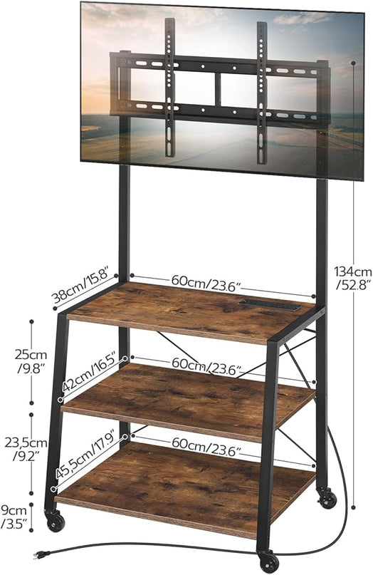 HOOBRO Rolling TV Stand with Mount and Power Outlet Up to 55 inch TV, Corner Entertainment Center, Small TV Stand with 3-Tier Storage Shelves for Living Room, Bedroom, Rustic Brown and Black BF66UDS01 - LeafyLoom