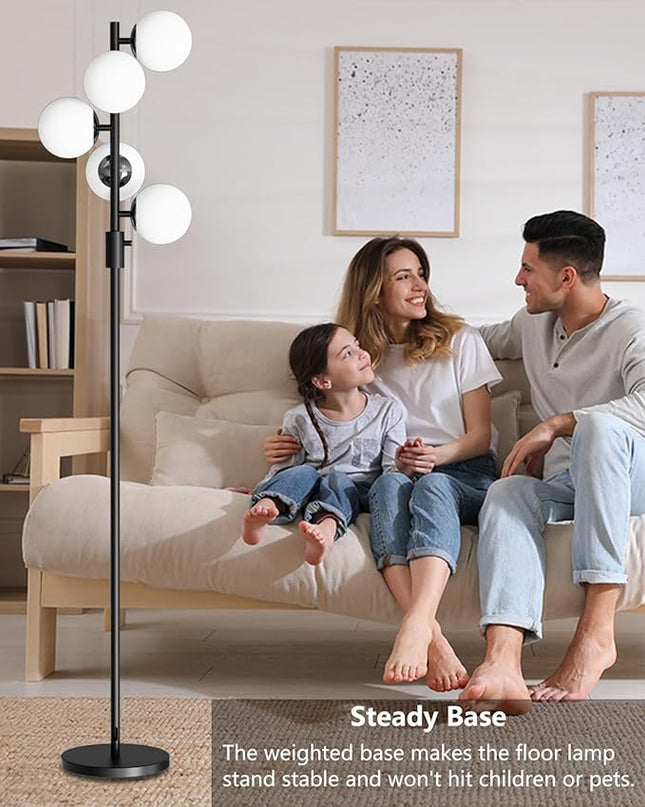 Lightdot Dimmable (Brightness Adjustable) Globe Floor Lamp, Black Retro Standing Lamps with 5x3000K G9 Bulbs Included, Mid Century Modern Floor Lamp for Living Room - LeafyLoom