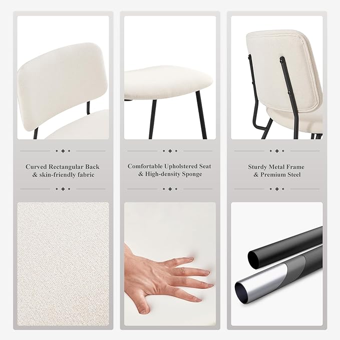 COLAMY Modern Upholstered Dining Chairs Set of 2, Fabric Dining Room Chairs Accent Diner Chair Stylish Kitchen Chairs with Solid Metal Legs, Cream - LeafyLoom