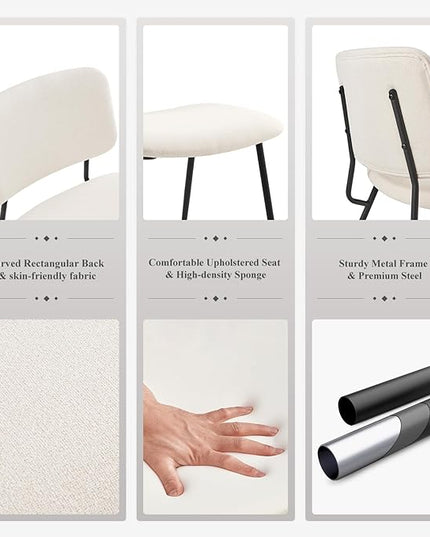 COLAMY Modern Upholstered Dining Chairs Set of 6, Fabric Dining Room Chairs Accent Diner Chair Stylish Kitchen Chairs with Solid Metal Legs, Cream - LeafyLoom
