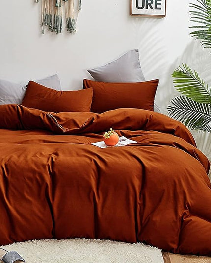 Rust Comforter Sets Burnt Orange Bedding Set Cal King Reddish Caramel Color Terracotta Bed Set 3 Pieces Women Lightweight Solid Burnt Orange Color Blanket Rust Quilts Breathable Bed Comforter - LeafyLoom