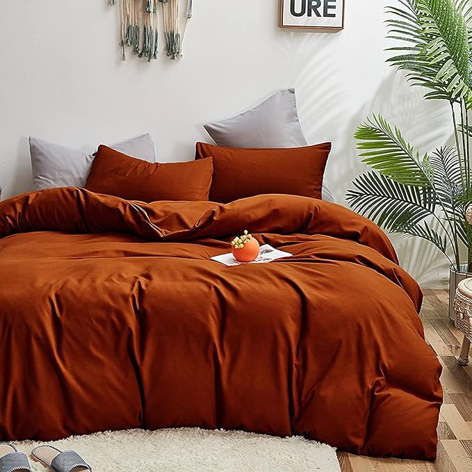 Rust Comforter Sets Burnt Orange Bedding Set Cal King Reddish Caramel Color Terracotta Bed Set 3 Pieces Women Lightweight Solid Burnt Orange Color Blanket Rust Quilts Breathable Bed Comforter - LeafyLoom