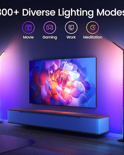 bedee LED Corner Floor Lamp: DIY Shaped RGB Floor Lamp with Music Sync and Timing, Modern 16 Million Color Changing Standing Light with Smart Remote & App Control for Living Room Gaming Room Bedroom - LeafyLoom