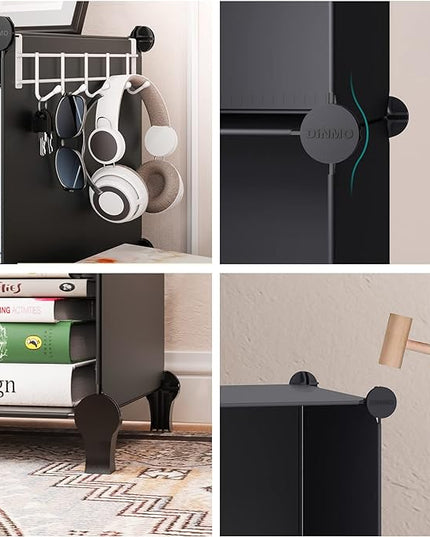 16 Cubes Storage Organizer, Bookcase, Display Shelf with Wooden Mallet, Cabinet Storage for Kids, Adult, Office, Bedroom, Bathroom, Black - LeafyLoom