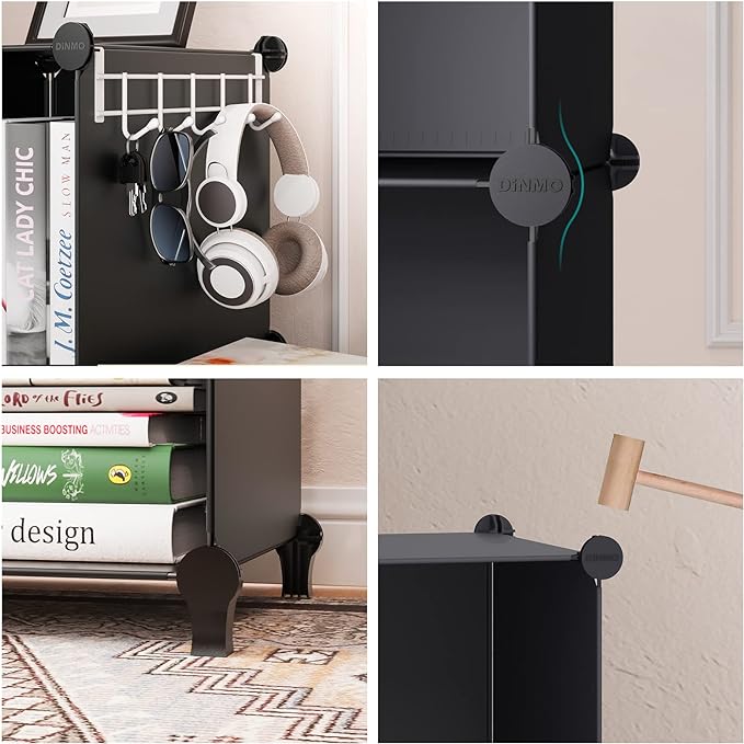 16 Cubes Storage Organizer, Bookcase, Display Shelf with Wooden Mallet, Cabinet Storage for Kids, Adult, Office, Bedroom, Bathroom, Black - LeafyLoom