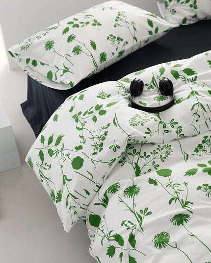 Sage Botanical Comforter Queen White Green Floral Plant Bedding Comforter Set Girls Garden Pattern Printed on White Blanket Rustic Leaf Blossom Women White Farmhouse Comforter Queen - LeafyLoom