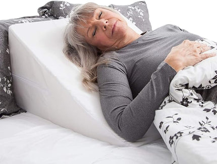 DMI Bed Wedge Pillow and Triangle Wedge with Elevated Incline for Neck Pain, Headaches, Shoulders, Back Pain, Foot Support, Knee Pain or Restless Leg Syndrome, 24x24x12 inches, White (Pack of 1) - LeafyLoom