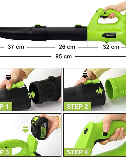 Yougfin Cordless Leaf Blower, 320 MPH 21V Electric Blowers for Lawn Care, Battery Powered Blower with 6 Speed Mode (4.0Ah Battery & Charger Included) - LeafyLoom