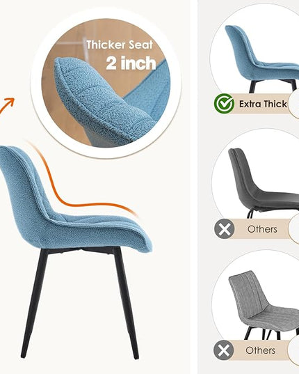 YOUNUOKE Comfortable Dining Chairs Set of 2, Mid-Century Modern Kitchen Dining Room Chairs, Upholstered Backrest Boucle Dining Chair with Black Metal, Sky Blue - LeafyLoom