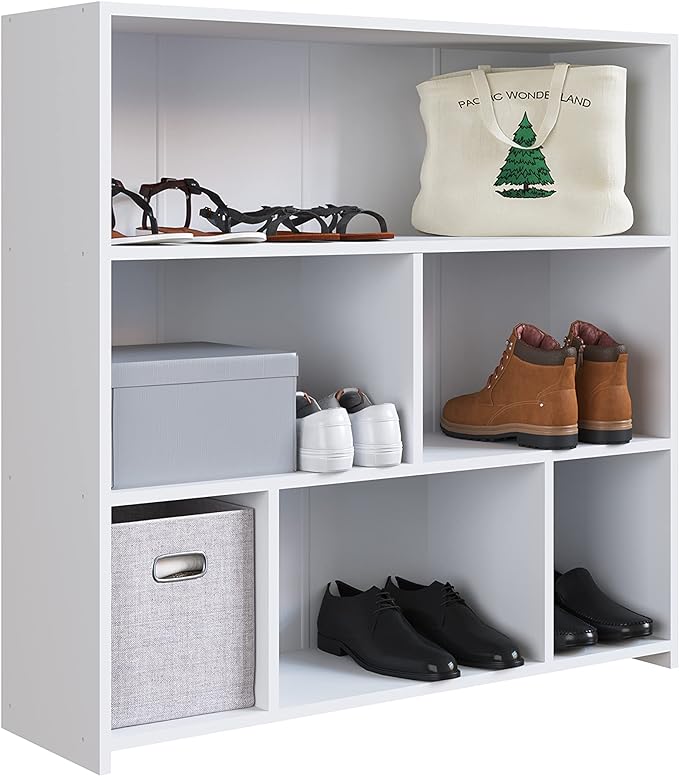 Art in Moveis Mid Century Modern Bookshelf, 6 Cube Storage Shelf - 3 Tier Retro Bookshelf CARB-Free Engineered Wood - White - LeafyLoom